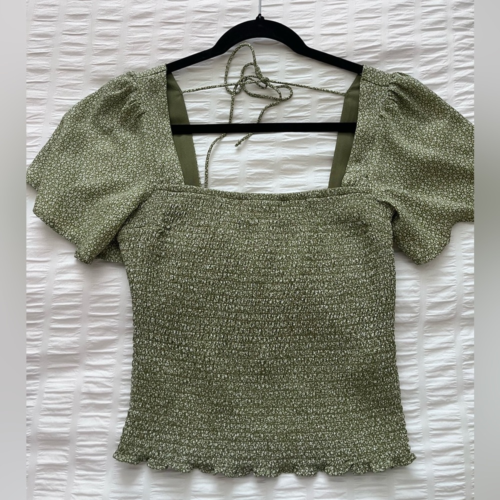 Abercrombie & Fitch Olive Green Smocked Blouse